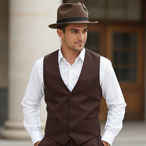Handsome Man in Stylish Brown Attire