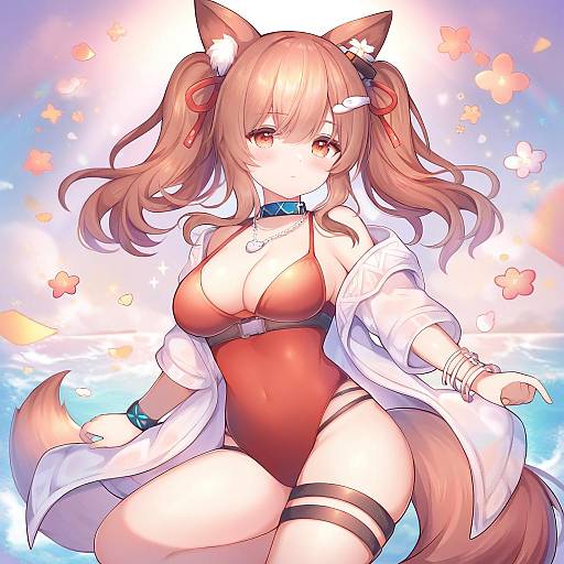 Illustration of Angelina (summer flower) (arknights), arknights in the style of Coa (chroo x)