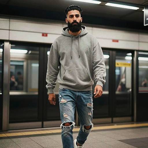 Street Musician with Full Beard Style