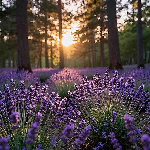 Sunlit Purple Lavender in Forest