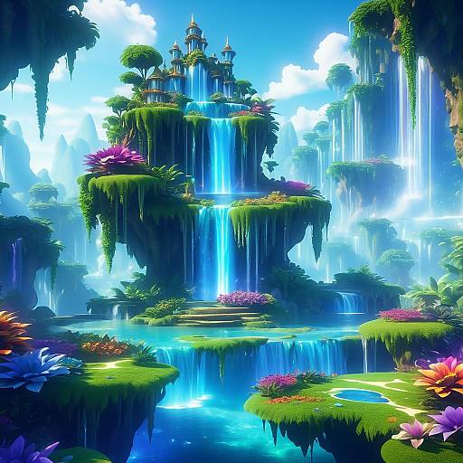 Floating Island of Magical Cascading Waterfalls