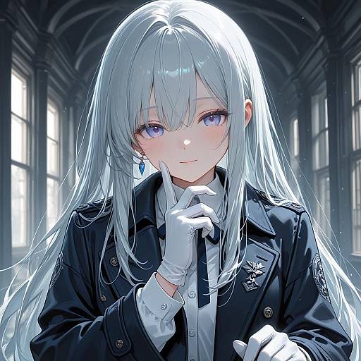 Smiling Silver-Haired Girl in Coat