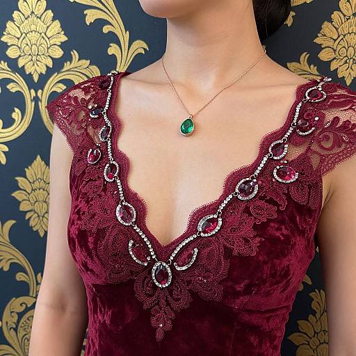 Elegant Woman in Jewel-Embellished Velvet Dress