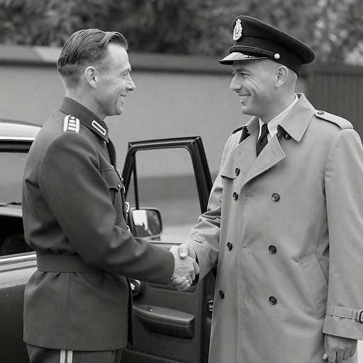 Vintage Black-and-White Military Officers Handshake