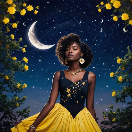 Elegant Girl Under a Starry Night Sky