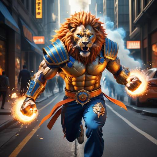 Fierce Lion Warrior in Epic Action