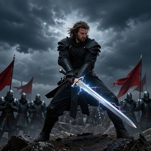 Epic Stormy Battle with Lightning Sword