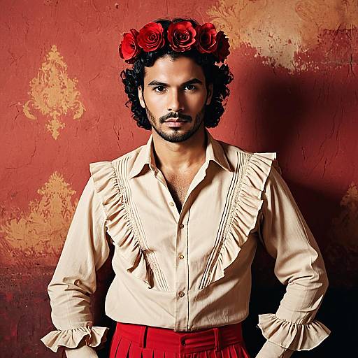 Traditional Flamenco Dancer with Red Flower Crown