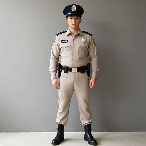 Man in Tan Police Uniform