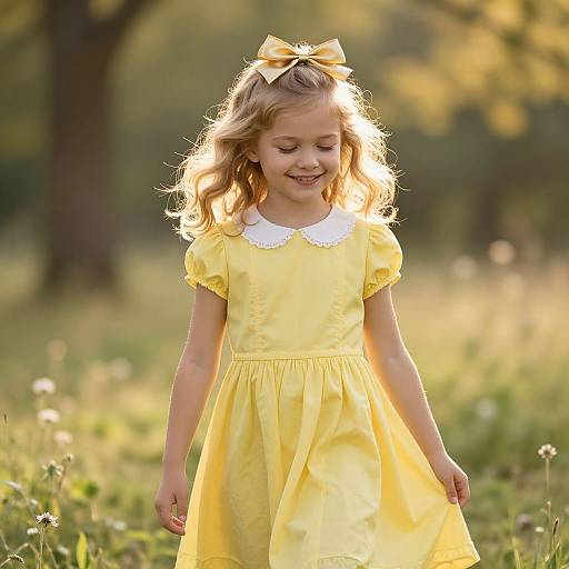Joyful Blonde Girl in Yellow Dress