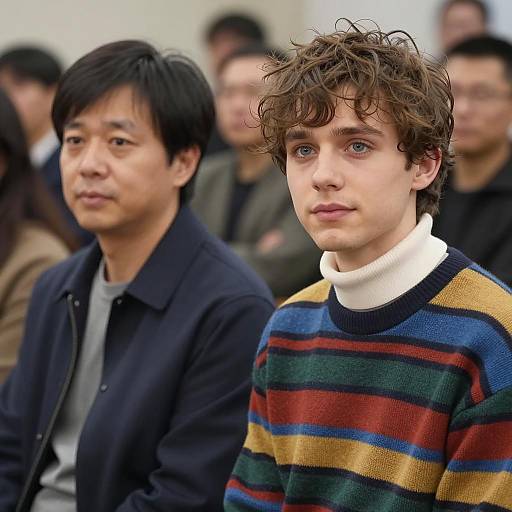 Two men in a crowded room