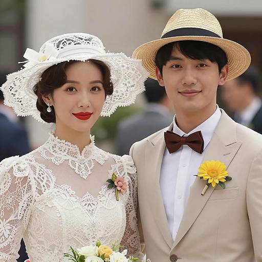 Elegant Couple in Vintage Wedding Attire