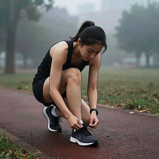 Minimalist Jogger in Foggy City Park