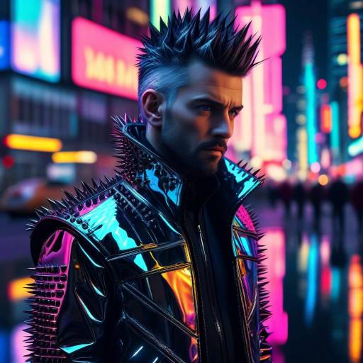 Cyberpunk Man with Spiked Hair and Jacket