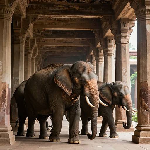 Majestic Elephants in Ancient Colonnade