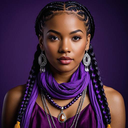 Young Black Woman with Peekaboo Braids and Purple Accessories