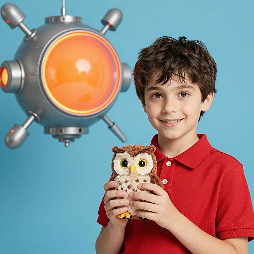 Child with Plush Toy and Spaceship