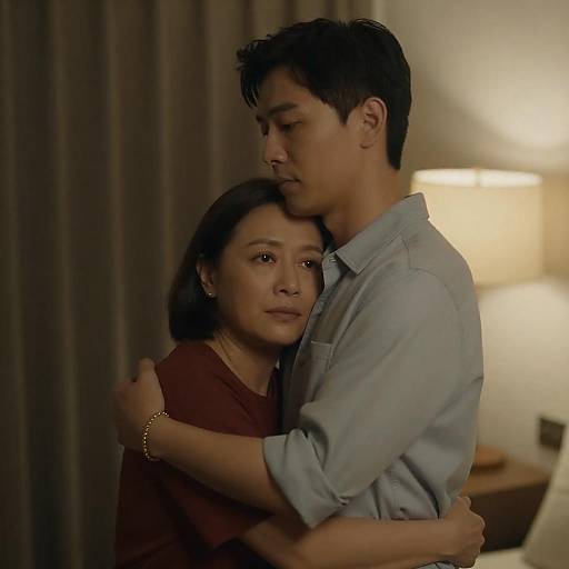 Dimly Lit Embrace under Warm Lamp