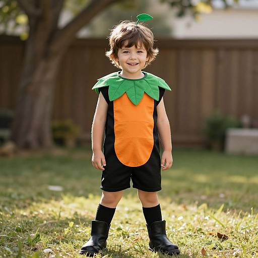 Playful Boy in Black and Orange Costume