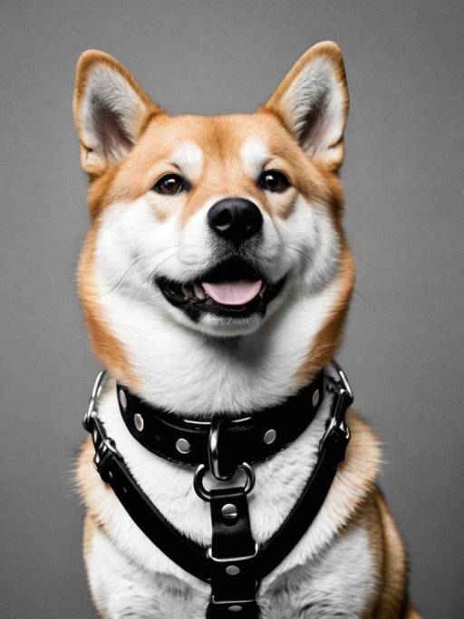 Shiba Inu Dog Portrait with Collar and Harness