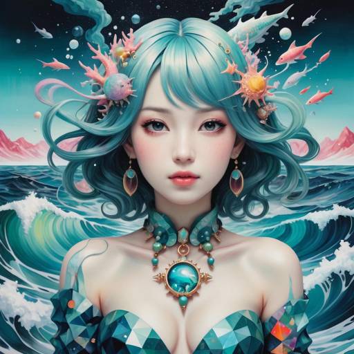 Cosmic Fantasy Woman in Ocean Landscape