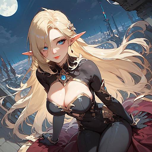 Moonlit Elf in Black Bodysuit