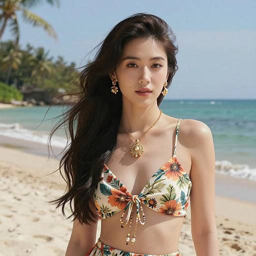 Serene Woman at Tropical Beach Scene