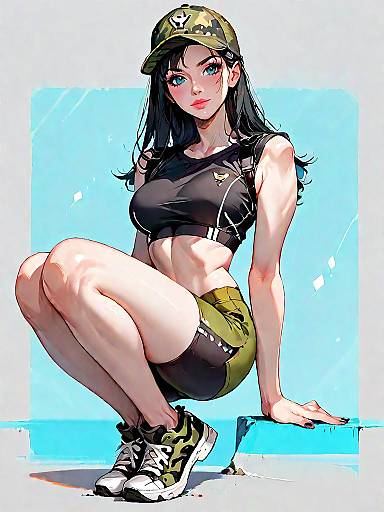 Sporty Woman in Athletic Wear and Camo Cap