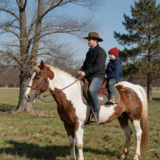 Man and Boy Riding in Field