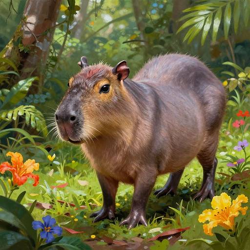 Hairless Capybara in Tropical Forest