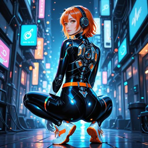 Futuristic Android in Neon Urban Setting