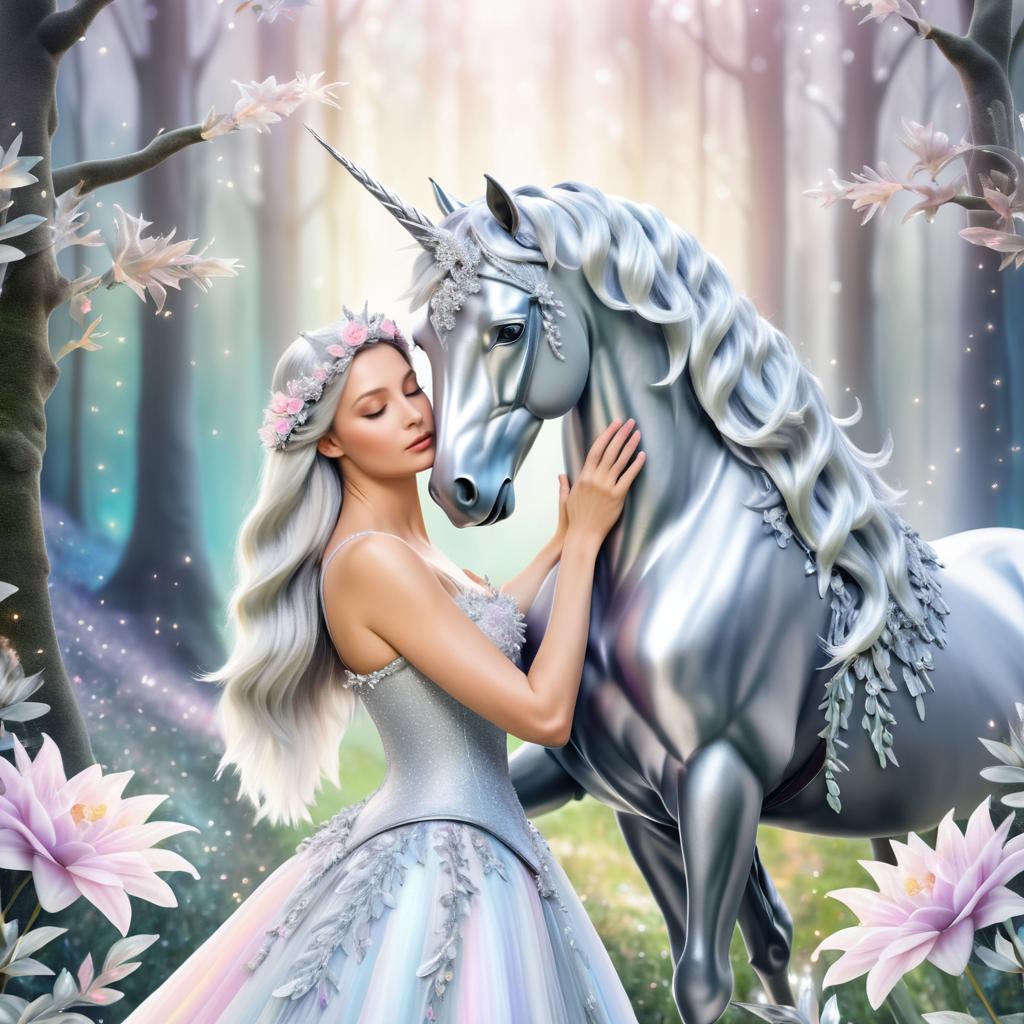 Enchanted Unicorn and Woman in Pastels