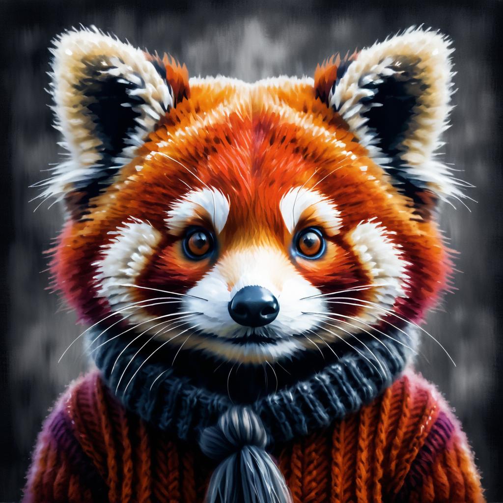 Whimsical Red Panda Portrait in Vintage Style