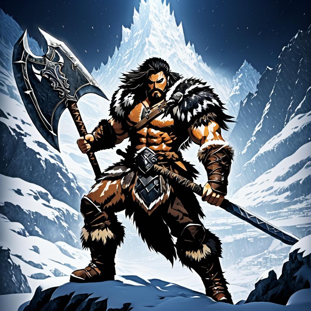 Fierce Barbarian in Snowy Mountains