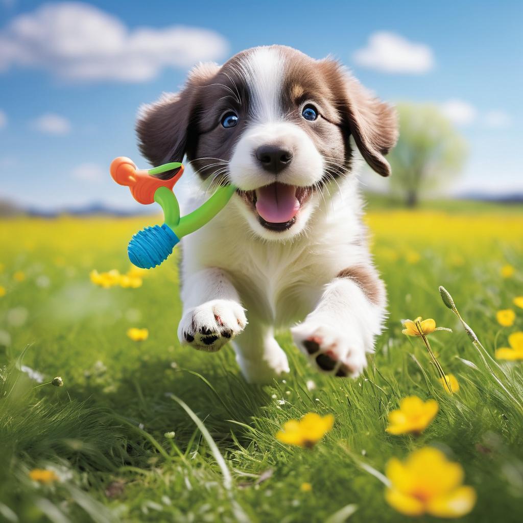 Energetic Puppy Play in Spring Meadow