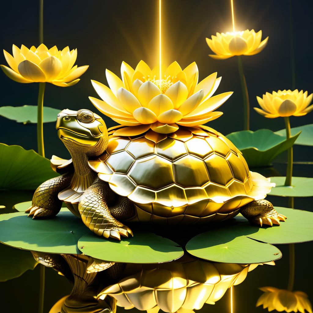 Tranquil Tortoise on Golden Lotus Flower