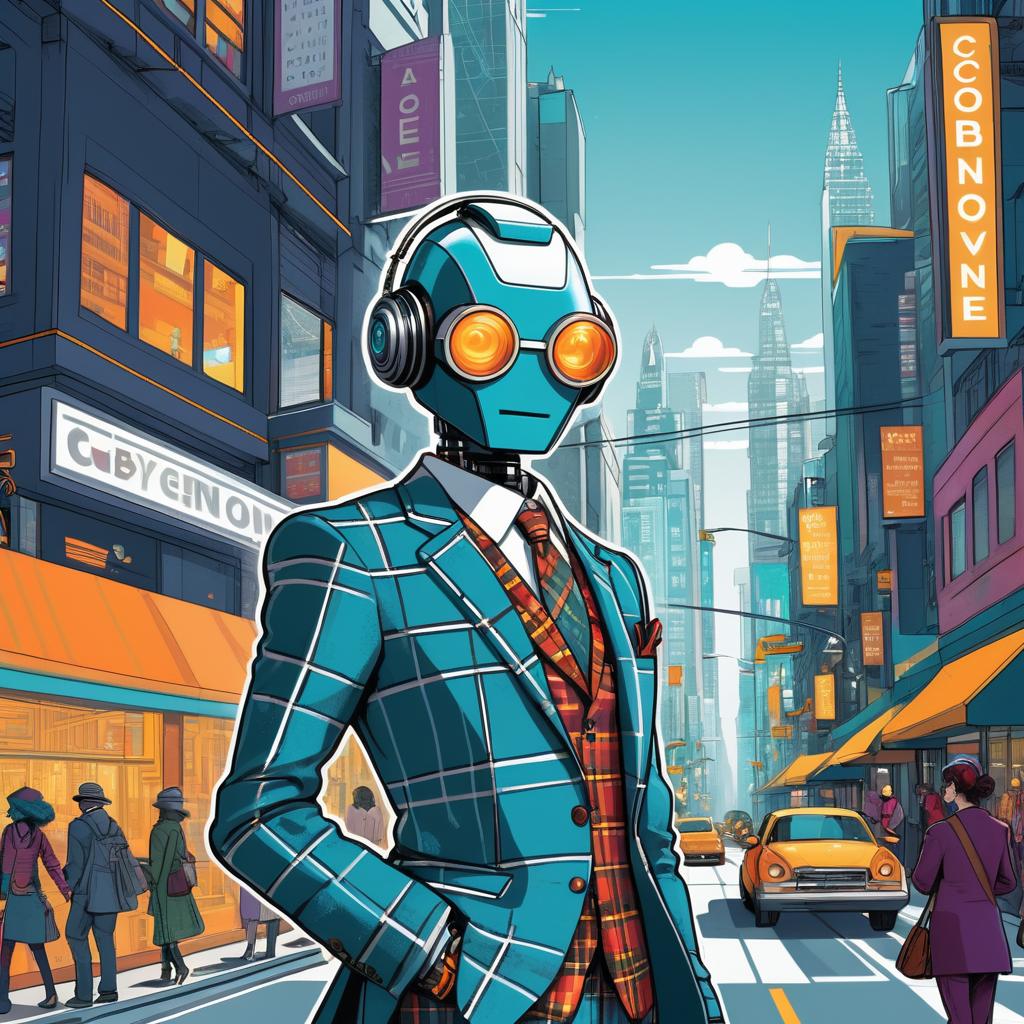 Quirky Robot Journalist in Cyber City