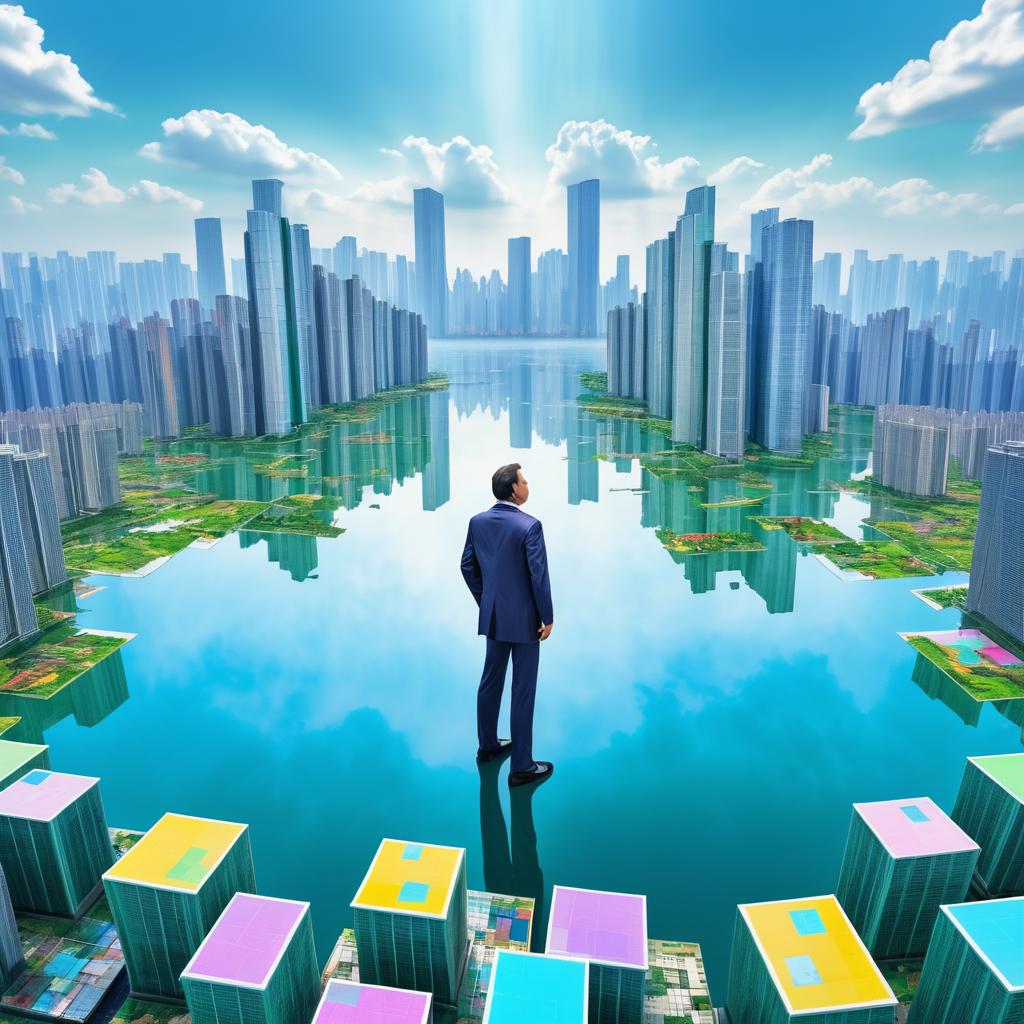 Futuristic Cityscape: A Middle-Aged Man's Journey