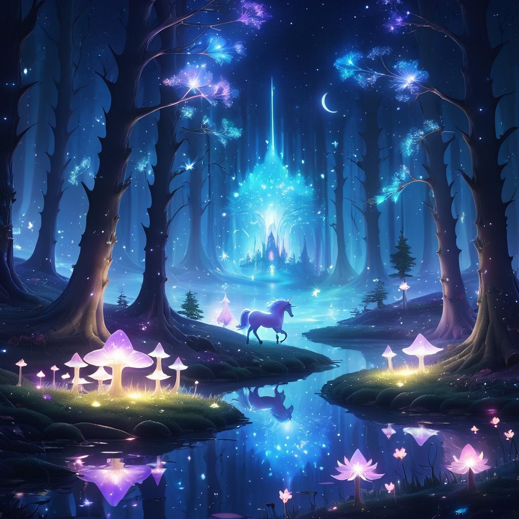 Enchanted Unicorns in a Starlit Forest