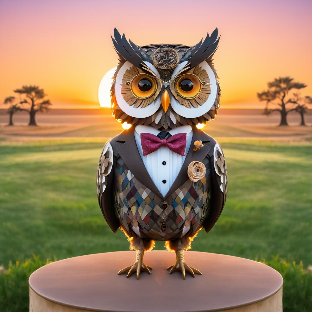 Whimsical Owl with Bowtie at Sunset