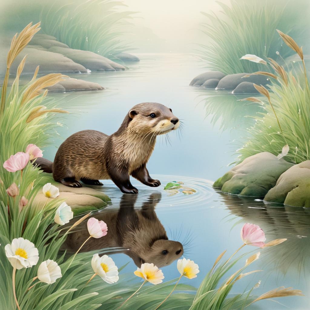 Charming Otter Portrait in Pastel Colors