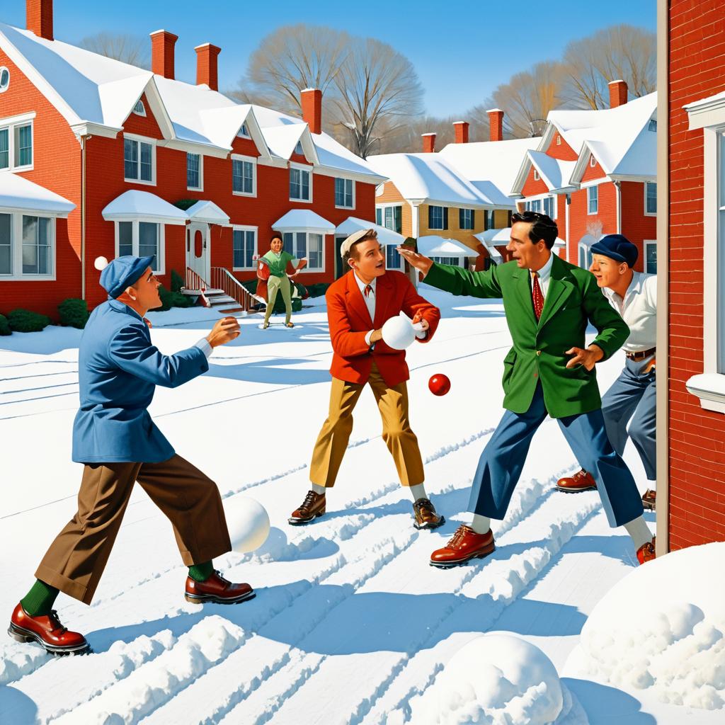 Nostalgic Snowball Fight in Rockwell Style