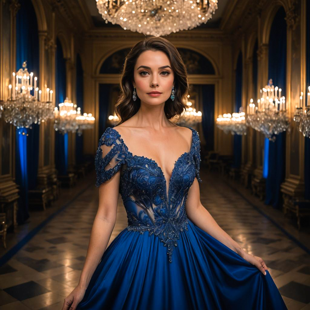 Regal Lady in Opulent Ballroom Setting