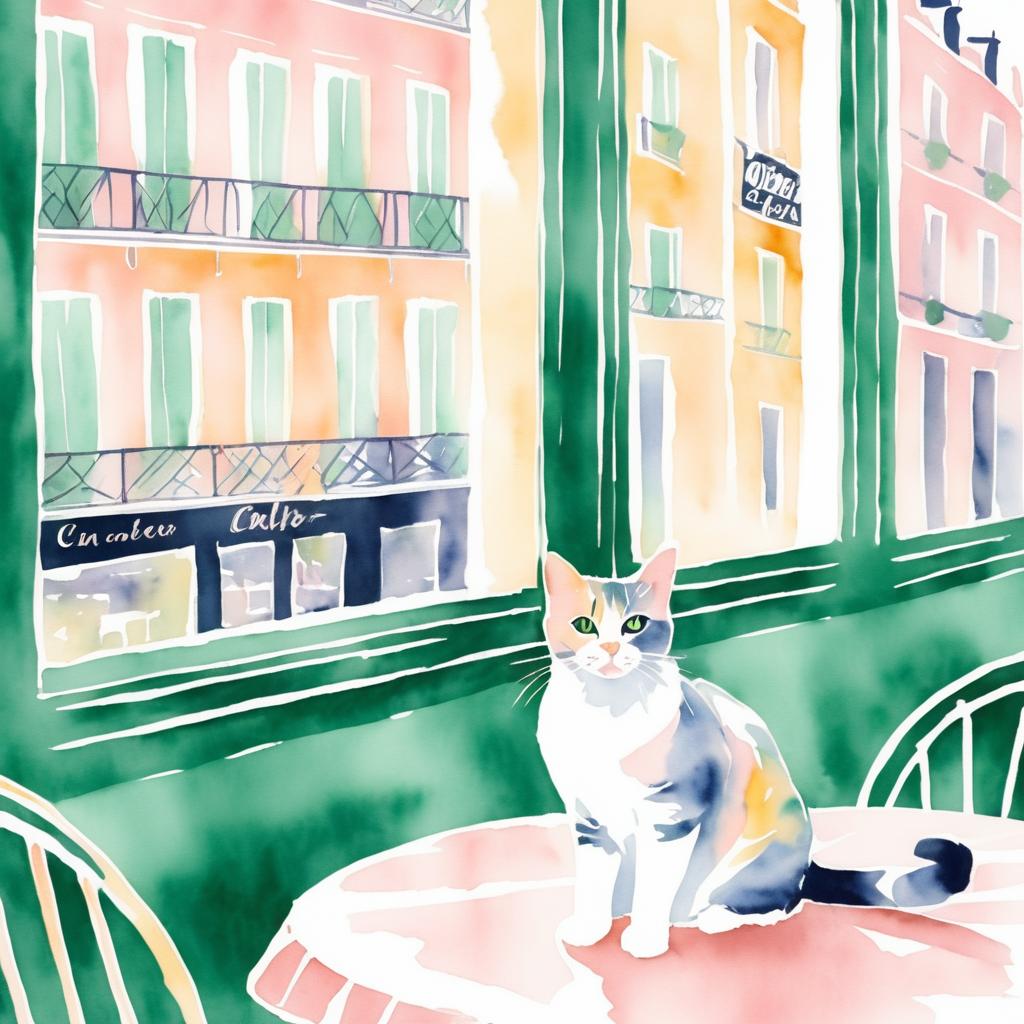 Whimsical Cat in Vintage Paris Café