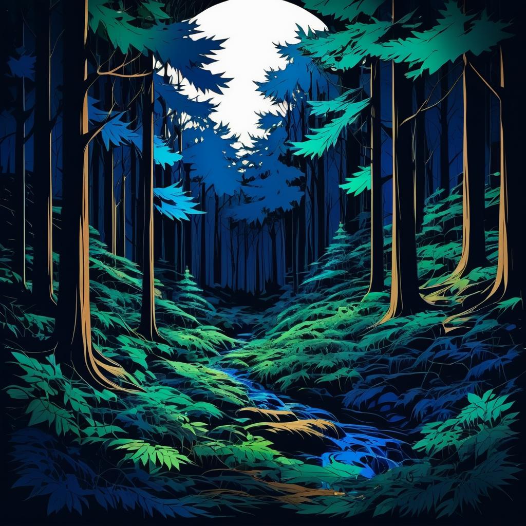 Enchanting Dark Forest Scene T-Shirt Design