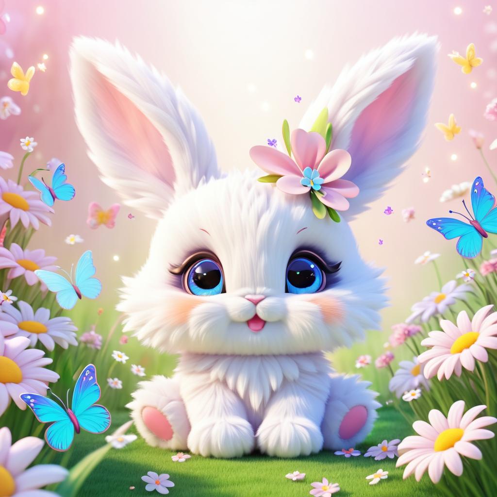 Kawaii Happy Bunny in a Floral Fantasy