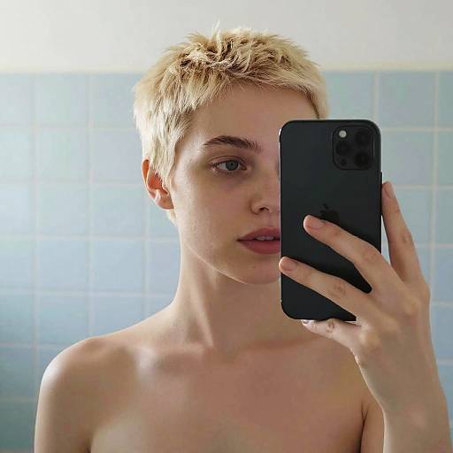 Moody Mirror Selfie in Minimalist Bathroom