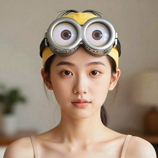 Woman Wearing Minion Goggles Headband