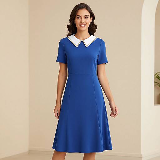 Elegant English Lady in Blue Dress