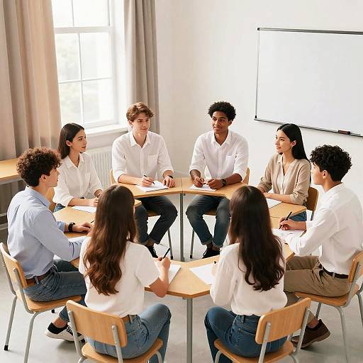 Cartoonish Classroom Group Discussion Scene